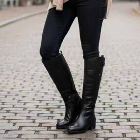 New with Imperfections Sam Edelman Penny Wide Black Leather Riding Boots Size 4 - Picture 1 of 7